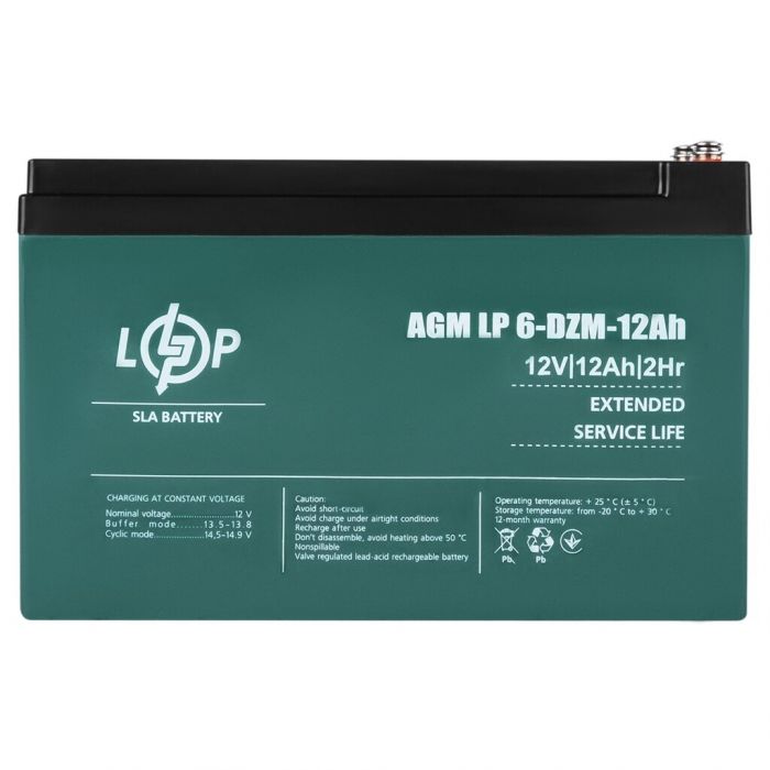 Тяговый свинцово-кислотный аккумулятор LP 6-DZM-12 Ah под Болт М5