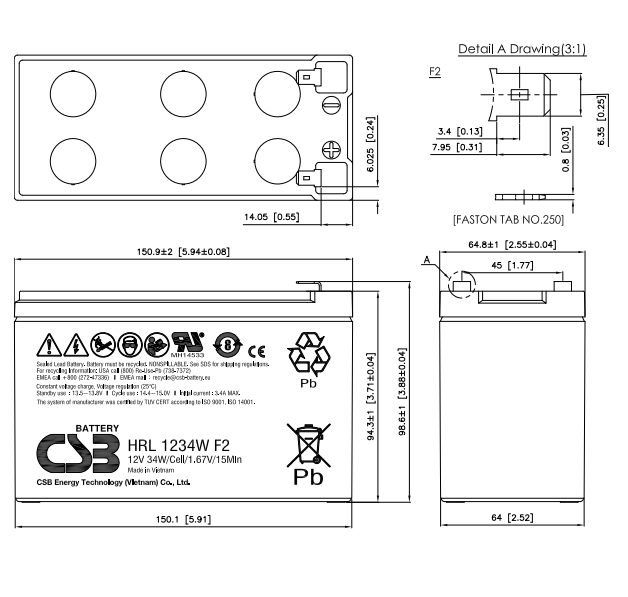 Аккумуляторна батарея CSB HRL 1234W