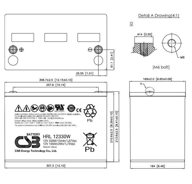 Аккумуляторна батарея CSB HRL12330W