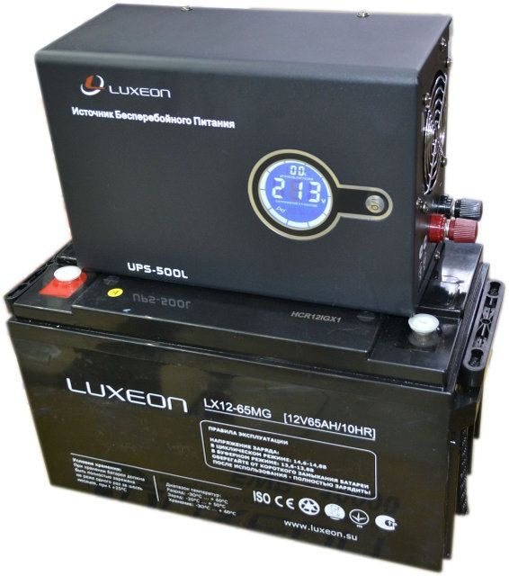 Комплект резервного живлення ДБЖ Luxeon UPS-500L + АКБ Luxeon LX12-65MG для 5-7год роботи газового котла