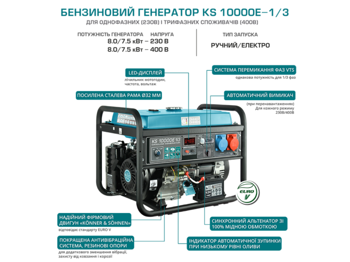 Генератор бензиновий Konner&Sohnen KS 10000E-1/3