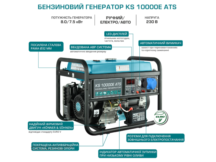 Генератор бензиновый Konner&Sohnen KS 10000Е ATS