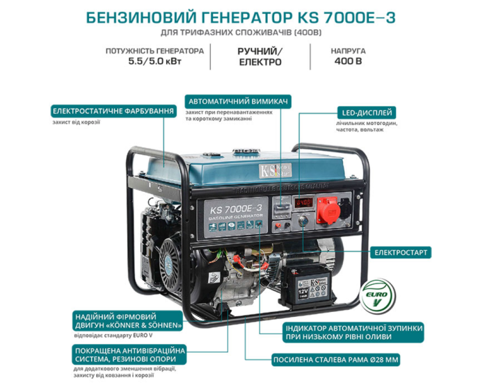 Генератор бензиновый Konner&Sohnen KS 7000Е-3