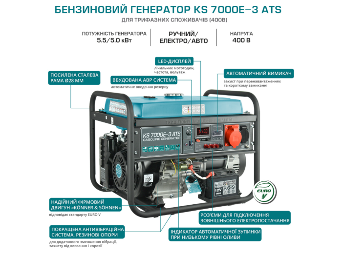 Генератор бензиновий Konner&Sohnen KS 7000E ATS-3