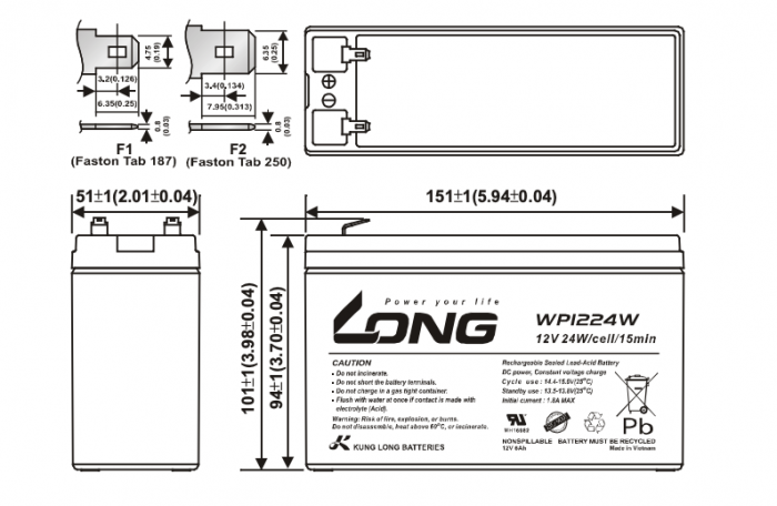 Аккумуляторная батарея Kung Long WP1224W
