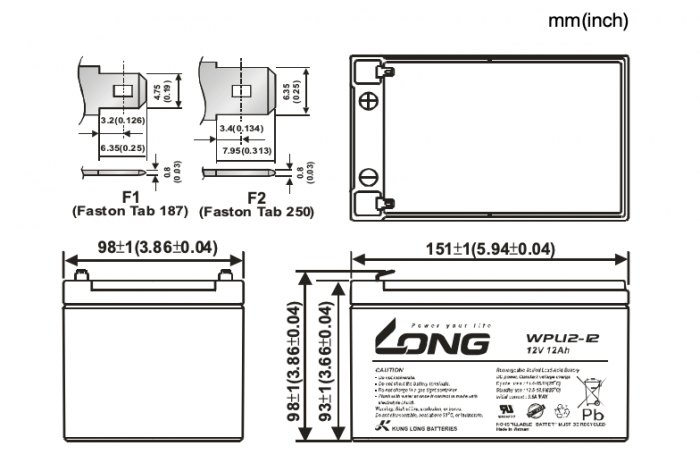 Акумуляторна батарея Kung Long WPL12-12