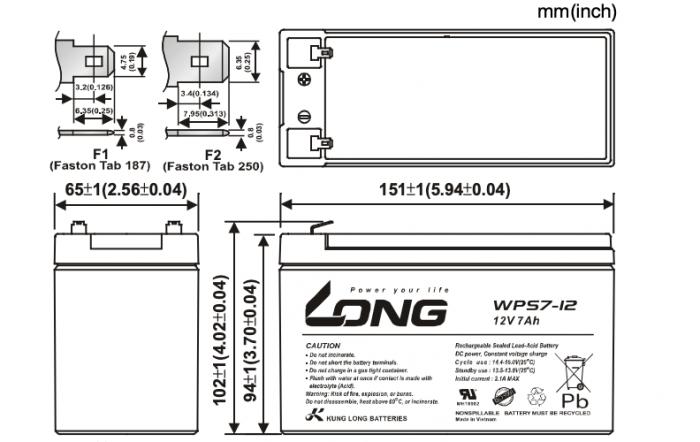 Аккумуляторная батарея Kung Long WPS7-12