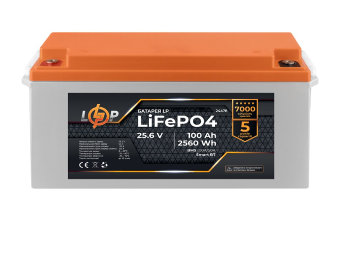 Аккумулятор LogicPower LP LiFePO4 24V (25.6V) 100 Ah (2560Wh) (BMS 100A/50А) Smart BT