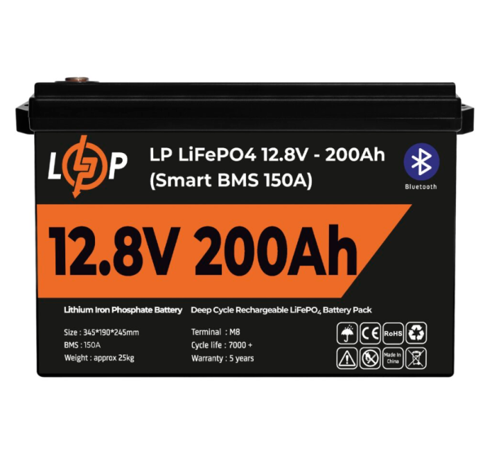 Акумулятор LogicPower LP LiFePO4 для ДБЖ 12V (12,8V) 200 Ah (2560Wh) (Smart BMS 100А) с BT
