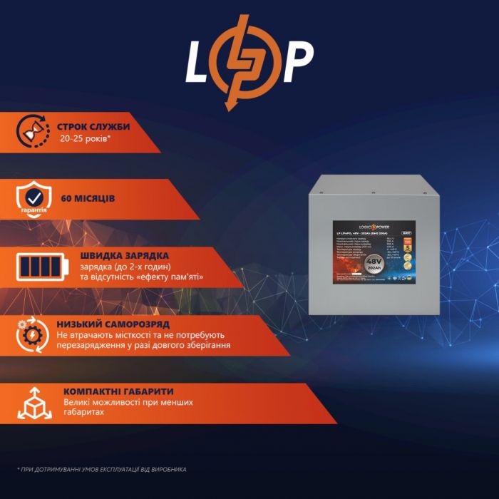 Акумулятор LogicPower LP LiFePO4 48V (51,2V) 202 Ah (10342Wh) (BMS 200A)