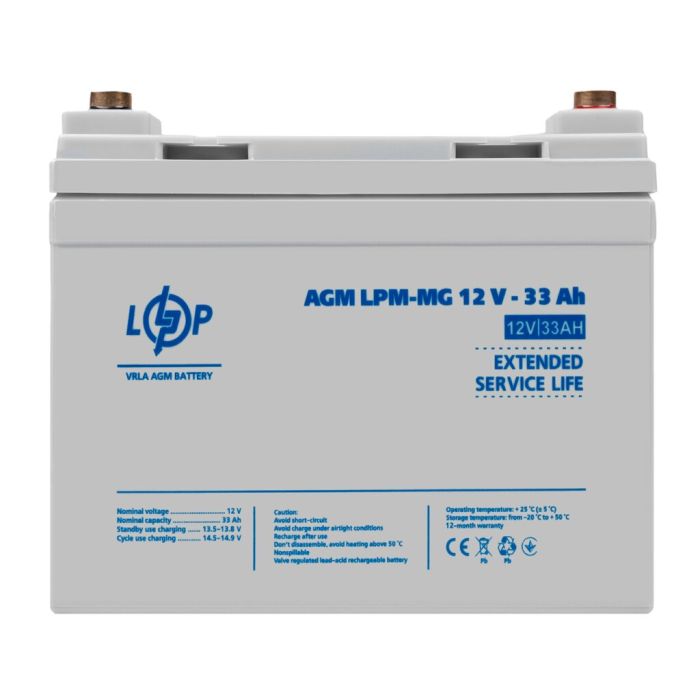 Акумулятор мультигелевий LogicPower LPM-MG 12V 33 Ah + праворуч