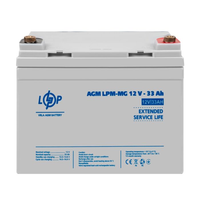 Акумулятор мультигелевий LogicPower LPM-MG 12V 33 Ah + праворуч