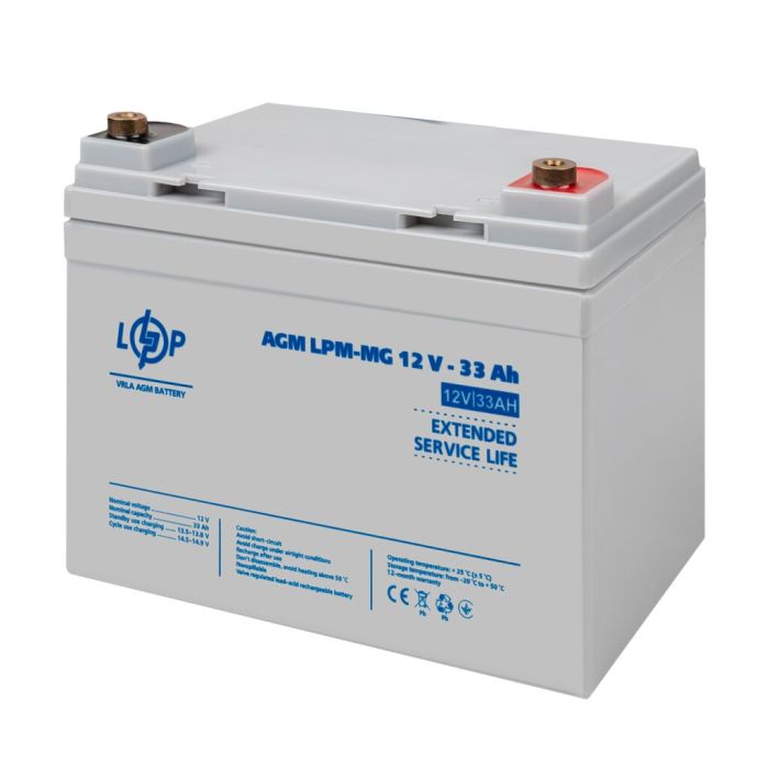 Акумулятор мультигелевий LogicPower LPM-MG 12V 33 Ah + праворуч