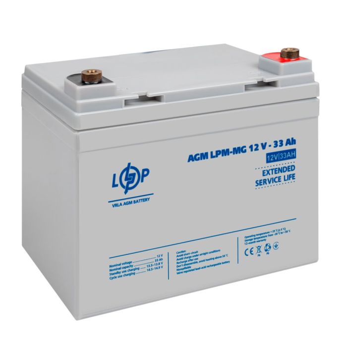 Акумулятор мультигелевий LogicPower LPM-MG 12V 33 Ah + праворуч